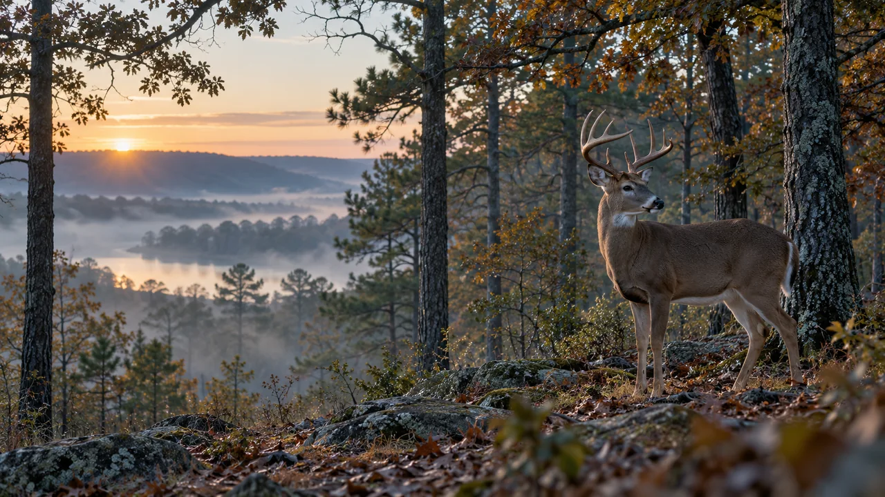 Illustrative white-tailed deer in a woodland