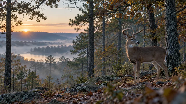 Illustrative white-tailed buck at the forest edge
